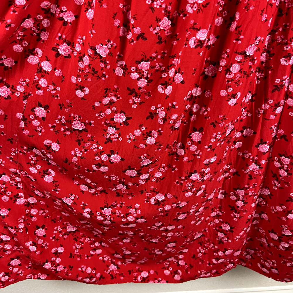 Old Navy Floral Maxi Dress Womens XXL Tall Red Puff Sleeve Open Back Front Slit - Picture 13 of 15